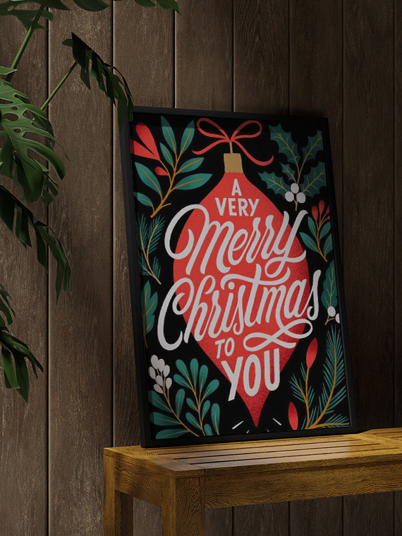 aesthetic wooden frame mockup poster in the wooden interior with A Very Merry Christmas to You