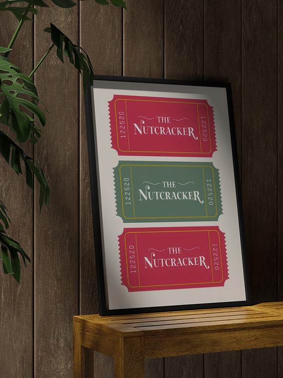 aesthetic wooden frame mockup poster in the wooden interior with Билеты на Щелкунчик