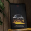 aesthetic wooden frame mockup poster in the wooden interior with BMW M5 E28 Pirelli Винтажная реклама