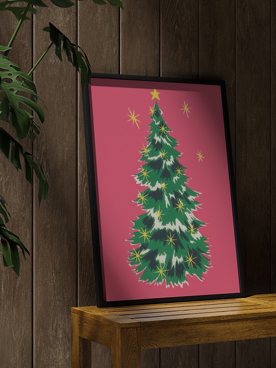 Ёлка на розовом фоне