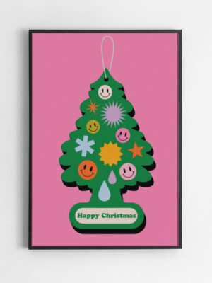 Black,Rectangular,Picture,Frame,On,White,Wall,With,Blank,Paper Happy Christmas