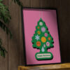 aesthetic wooden frame mockup poster in the wooden interior with Happy Christmas