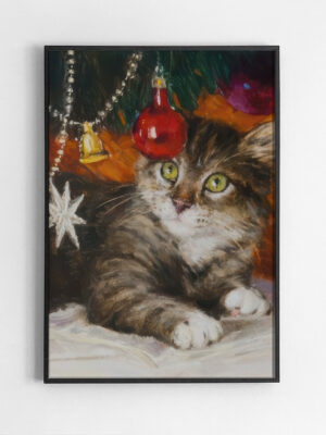 Black,Rectangular,Picture,Frame,On,White,Wall,With,Blank,Paper Котик под ёлочкой