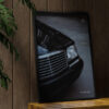 aesthetic wooden frame mockup poster in the wooden interior with Mercedes-Benz W140 Кабан