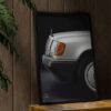 aesthetic wooden frame mockup poster in the wooden interior with Mercedes-Benz W124 Волчок, ретро