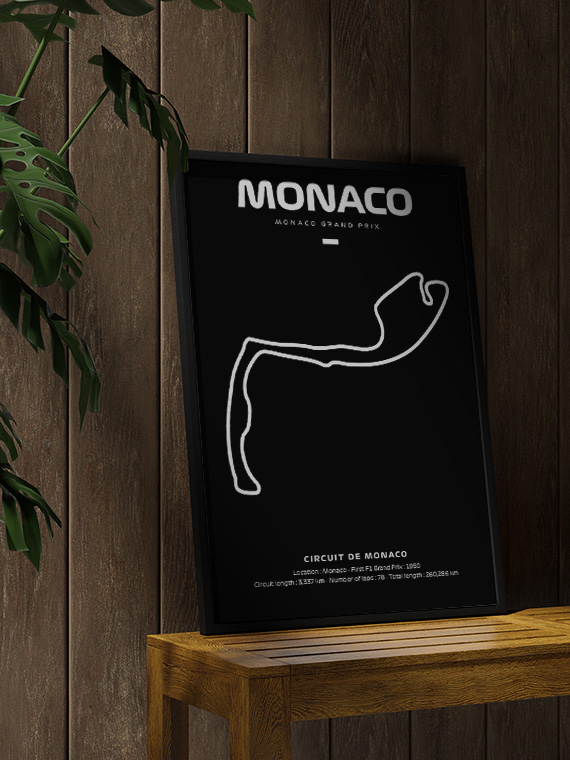 aesthetic wooden frame mockup poster in the wooden interior with Monaco Curcuit