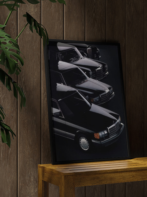 aesthetic wooden frame mockup poster in the wooden interior with Наследие Мерседесов