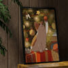 aesthetic wooden frame mockup poster in the wooden interior with Новогодний котик