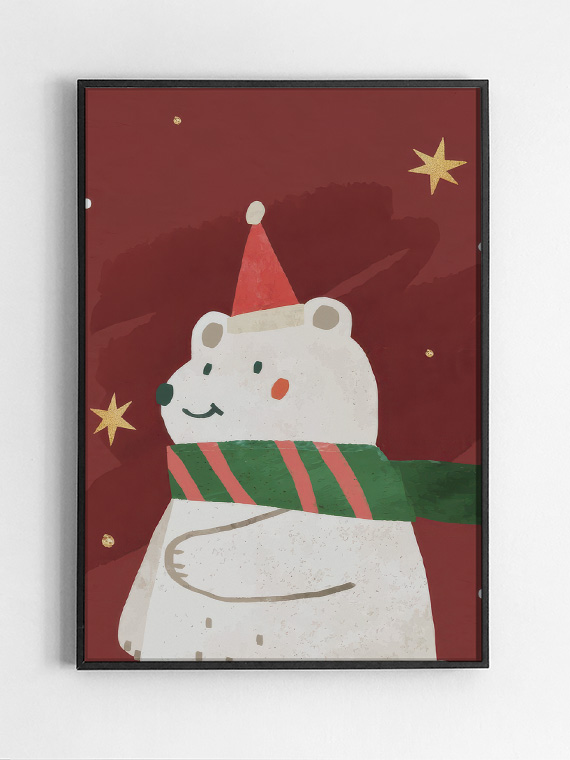 Black,Rectangular,Picture,Frame,On,White,Wall,With,Blank,Paper Новогодний медвежонок