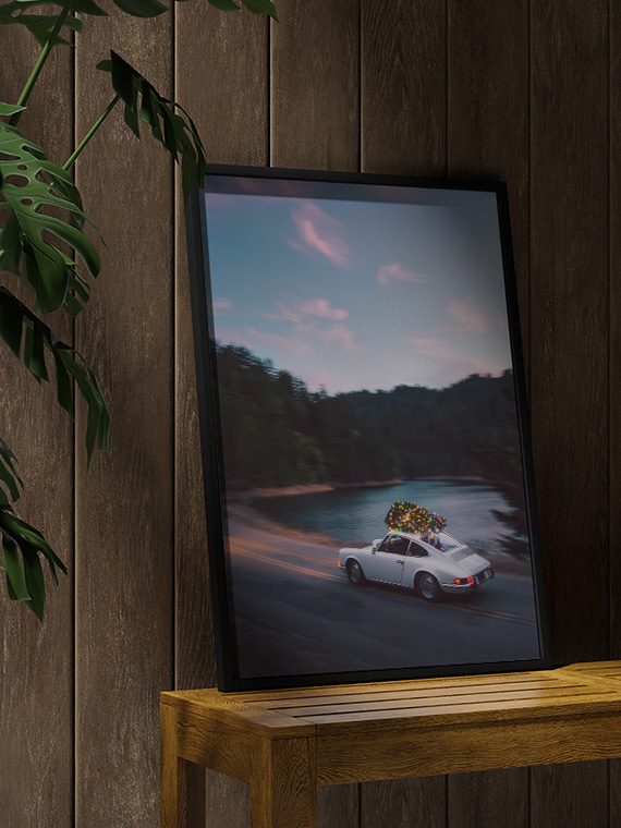 Порше с ёлкой на крыше