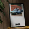 aesthetic wooden frame mockup poster in the wooden interior with Saab 900 Turbo