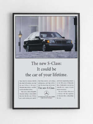Black,Rectangular,Picture,Frame,On,White,Wall,With,Blank,Paper Mercedes-Benz S-Klasse W140, Винтажная реклама