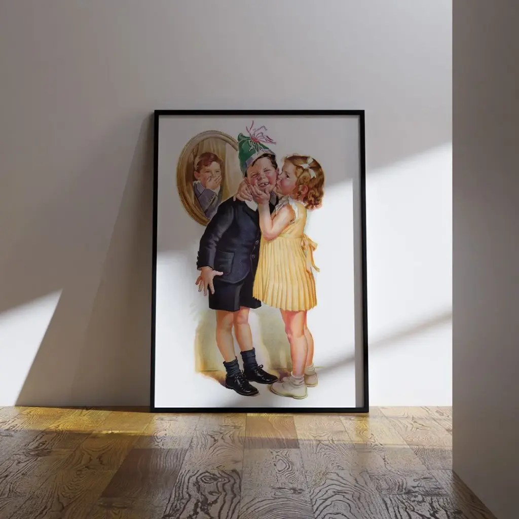 Девочка целует мальчика
