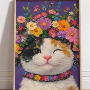 Картина маслом цветочный кот