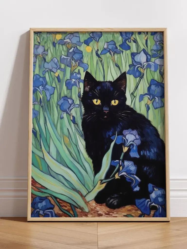 Кот и ирисы