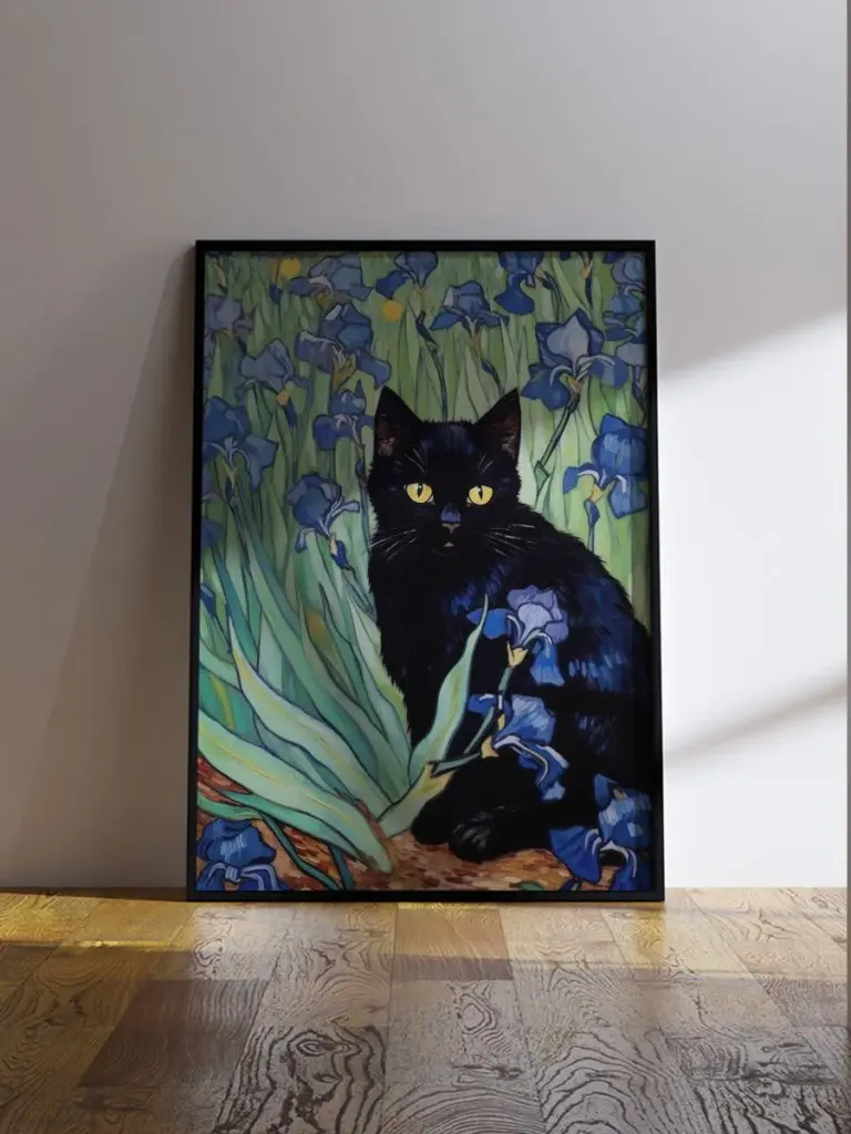 Кот и ирисы