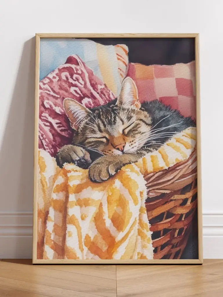 Кот спит в корзинке