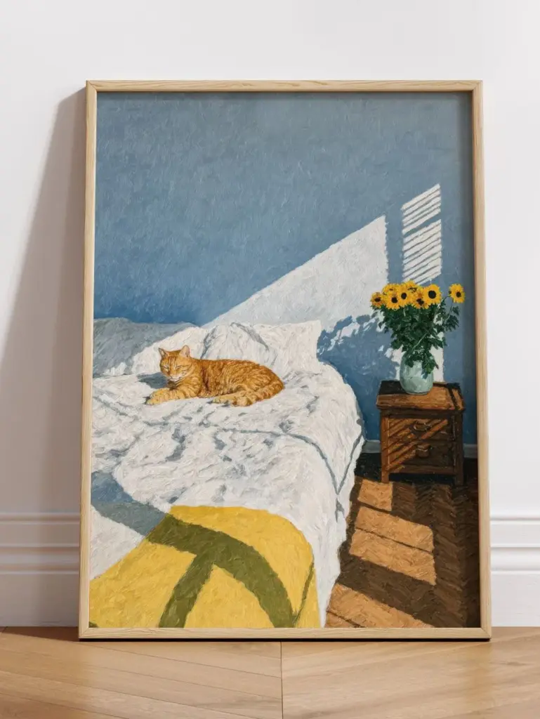 Котик в спальне